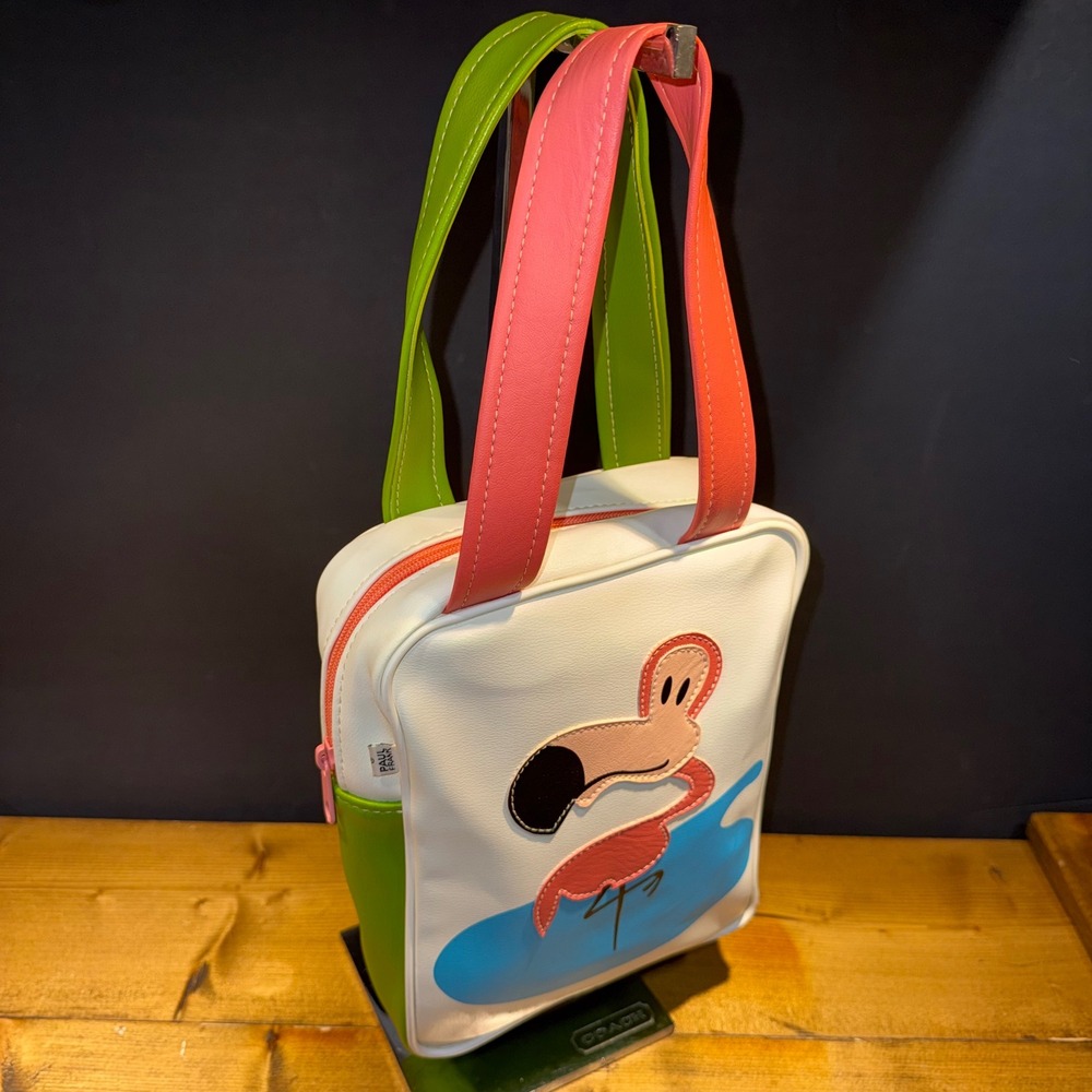Vintage 2004 Paul Frank Arthur Flamingo Handbag Purse Y2K Pink Green